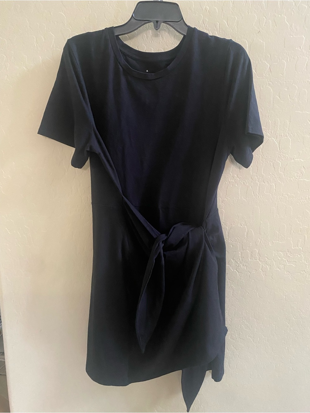Classic blackTie-Waist T-Shirt Dress - Women faux wrap